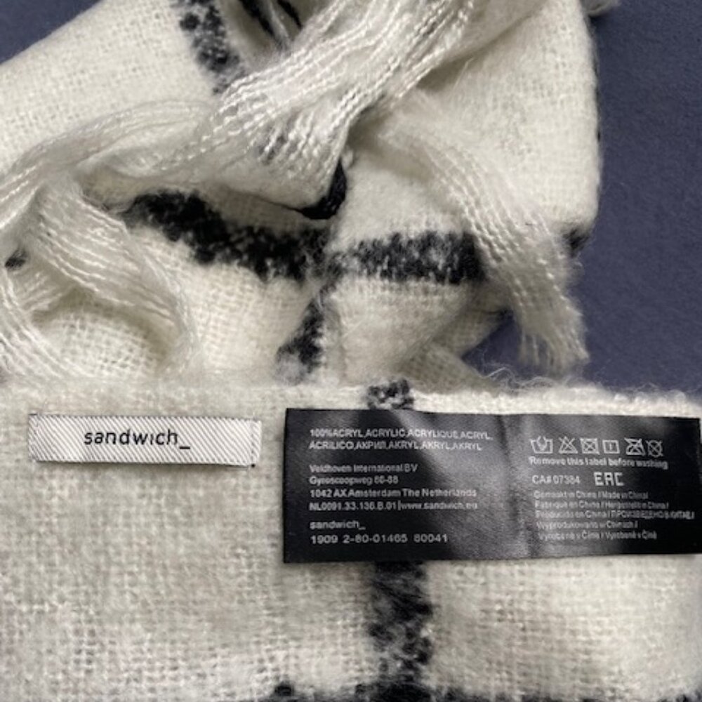Winter Plaid White and Black Thick Winter Scarf - Picture 3 of 5